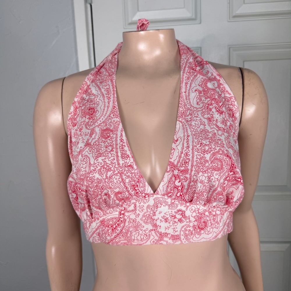 Vintage 70s Au' Buchon & Co Women's Shirt Halter Crop Prairie Floral Cotton OO25